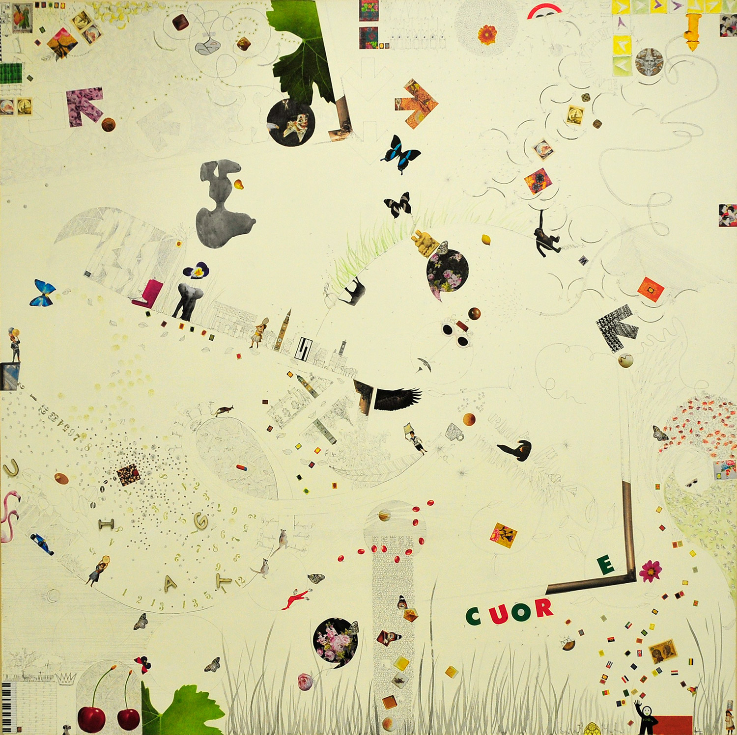 MOLTO PARCO, POCO PARLO olio inchiostro china collage smalto 115×115 2008