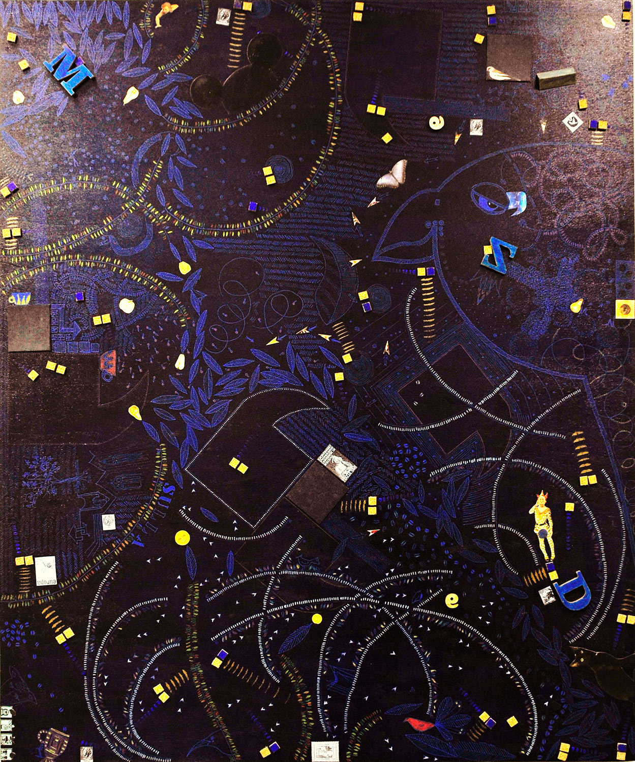 VARIE ED EVENTUALI IN BLU olio acrilico collage 99 x 82 (2008)