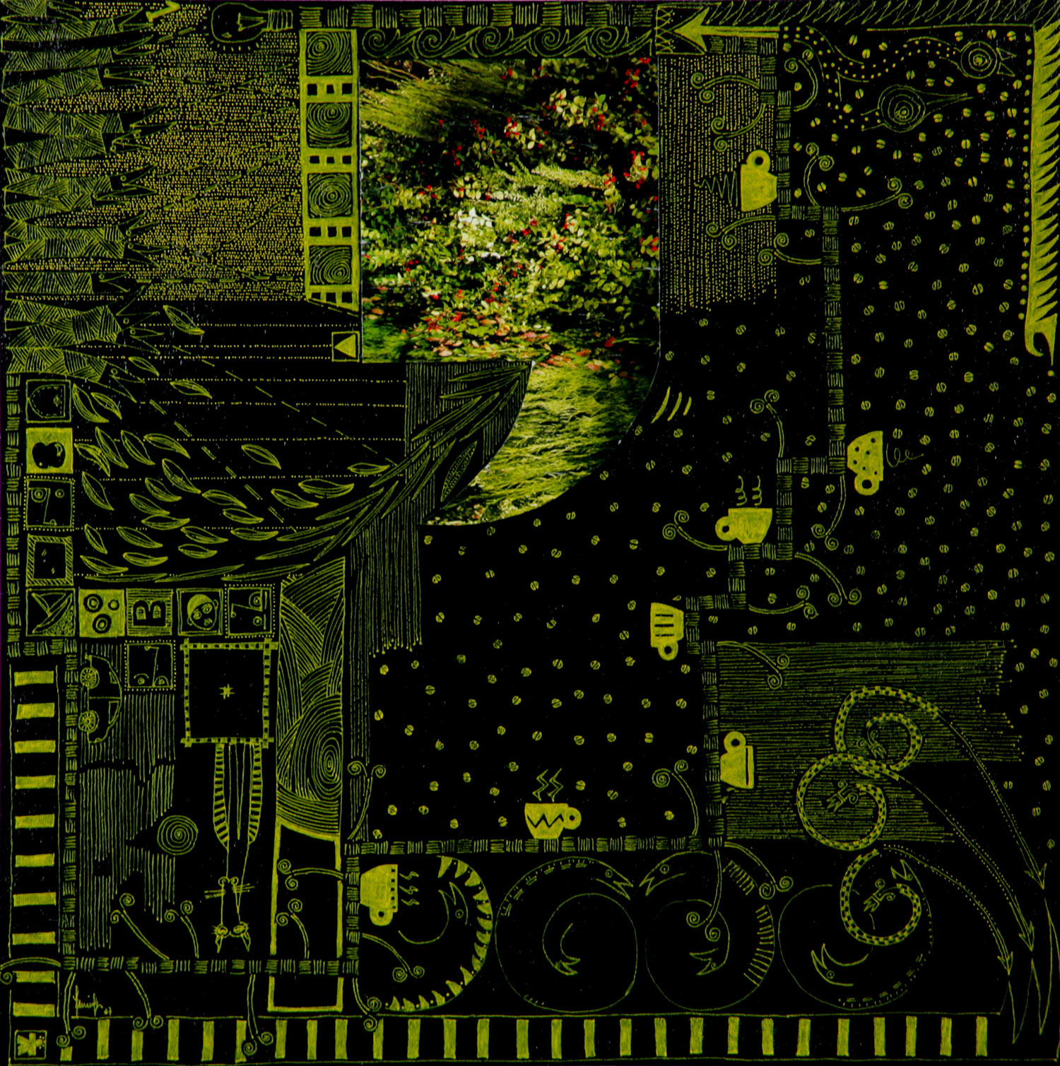 PAUSA 2 acrilico collage dim 42 x 42 anno 2007